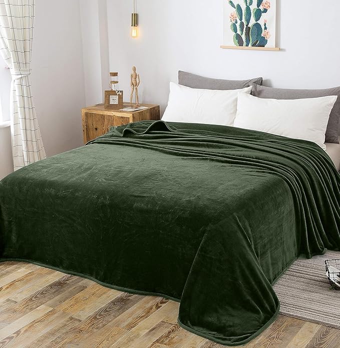 Richave 350GSM Fleece Blankets King Size for The Bed Warm Sofa Blanket 90" x 108"(Green King)