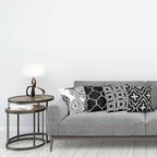 Ambesonne Vintage Throw Pillow Cushion Case Pack of 4, Monochrome Design Grid Trellis Quatrefoil Mesh and Dahlia Flowers Modern, Modern Accent Double-Sided Digital Printing, 24", Charcoal Grey White