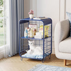 APEXCHASER Cute Nightstand,Metal Side Table,3-Tier Modern End Table with Storage Shelf, Unique Side Tables, Cute Coffee Table for Living Room, Small Table for Bedroom,Navy Blue