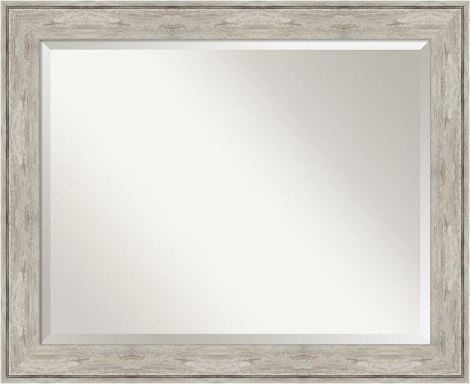 Amanti Art Silver Bathroom Mirror for Over Sink, 27x33 Crackled Metallic Rectangle Vanity Mirror, Large Country Rustic Frame, Hangs Horizonally and Vertically, Bathroom Wall Decor, Beveled Edge