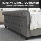 AMERLIFE California King Size Platform Bed Frame, Velvet Upholstered Sleigh Bed with Scroll Wingback Headboard & Footboard/Button Tufted/No Box Spring Required/Grey