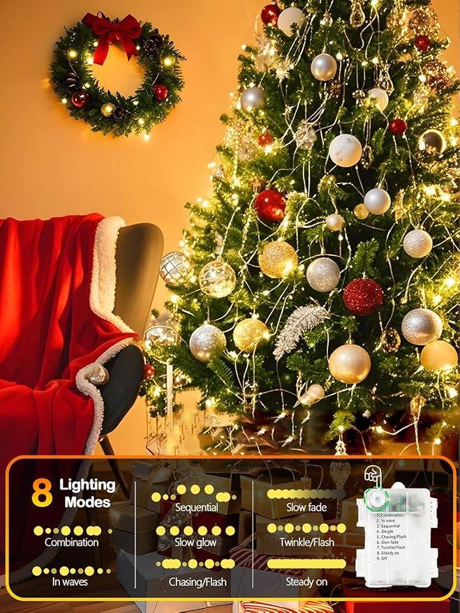 6 Pack 100 LED Fairy Lights Battery Operated with Remote, 33FT Waterproof Twinkle Lights with Timer & 8 Modes, Fairy String Light Outdoor Indoor for Bedroom Classroom DIY Christmas Decor (Warm White)