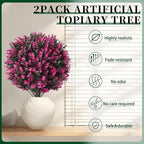 Artificial Pink Eucalyptus Topiary Ball Trees, 2 Set of 16'' UV Resistant Fake Evergreen Shrubs Bushes Plants with Ground Spike, Fake Plants for Outdoor Indoor Front Porch Garden