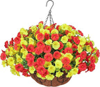 Artificial Fake Hanging Flowers with Basket for Fall Decoration, 12 Bundles Faux Silk Morning Glory Plants for Outdoor Planters, Realistic UV Resistant Artificial Flowers for Outside Porch Garden