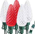Brizled Red & White Christmas Lights, 66ft 100 LED C9 Faceted Christmas Lights, Connectable Outdoor Strawberry String Light, 120V UL Certified Indoor Xmas Light for Tree House Garden Party & Holiday