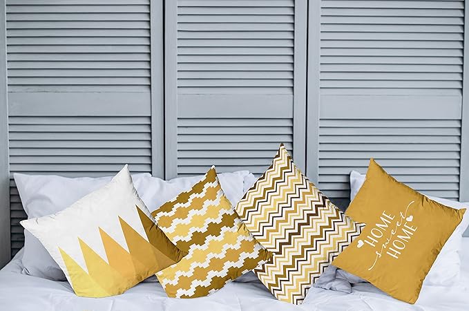 Ambesonne Modern Throw Pillow Cushion Case Pack of 4, Geometric Style Pattern of Triangles Zigzags Love Home Phrase Print, Modern Accent Double-Sided Digital Printing, 20", Pale Orange Amber and White