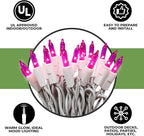 612 Vermont 50 Pink Christmas Lights on a White Wire String, UL Approved, Indoor and Outdoor Use, 9 Foot of Lighted Length, 11 Foot of Total Length