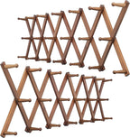 WEBI Accordion Wall Hanger,Expandable Wooden Coat Rack,Accordion Hat Rack for Wall,Accordion Hook Rack for Hats,Caps,20 Peg Hooks,Brown,2 Packs