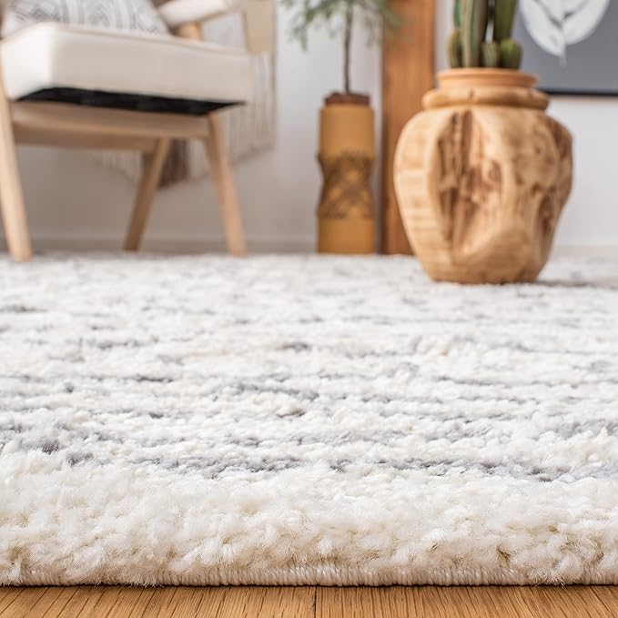 SAFAVIEH Arizona Shag Collection Area Rug - 10' x 14', Ivory & Grey, Moroccan Design, Non-Shedding & Easy Care, 1.6-inch Thick Ideal for High Traffic Areas in Living Room, Bedroom (ASG741F)