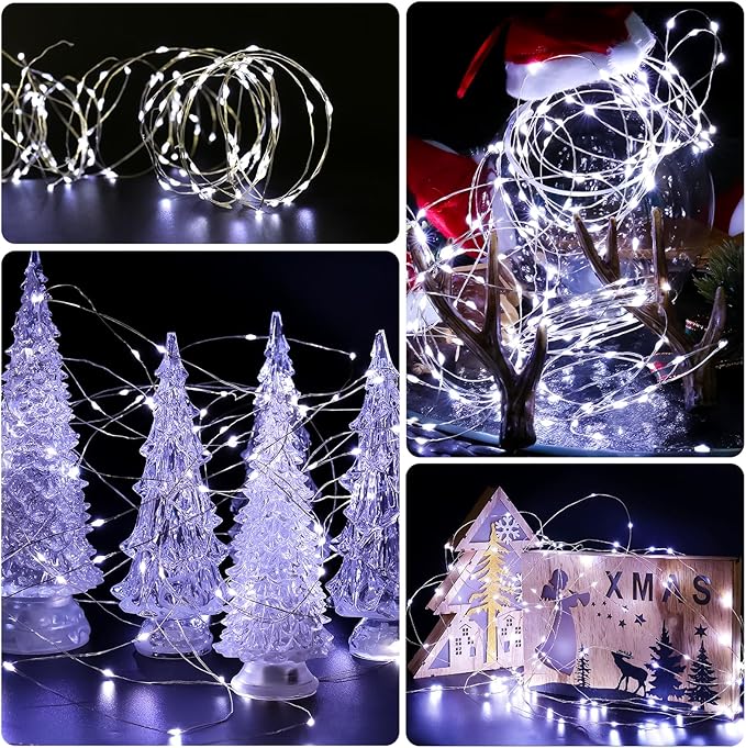 6 Pack White Fairy Lights Battery Operated Lights, 7ft 20 Led Mini String Lights, Waterproof Silver Wire Starry for Mason Jars Wedding Party Centerpiece Table Christmas
