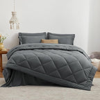 Love's cabin Queen Comforter Set Dark Grey, 7 Pieces Queen Bed in a Bag, All Season Bedding Sets with 1 Comforter, 1 Flat Sheet, 1 Fitted Sheet, 2 Pillowcase and 2 Pillow Sham