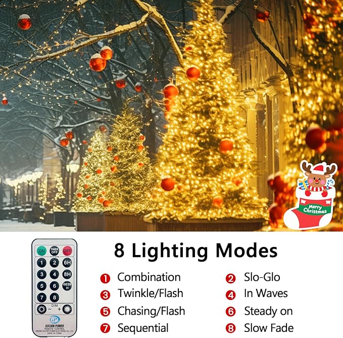 50FT 1000 LED Cluster Christmas Lights, Christmas Tree Lights Outdoor Indoor with 8 Modes & Timer & Remote, Firecrackers String Lights Waterproof for Garland Party Xmas Decorations, Warm White