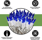 612 Vermont 100 Blue Christmas Lights on a White Wire String, UL Approved, Indoor/Outdoor Use, 18’ of Lighted Length, 20’ of Total Length