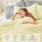 BEDELITE Fleece Queen Comforter Set -Super Soft & Warm Fluffy Transparent Yellow Bedding, Luxury Fuzzy Heavy Bed Set for Winter with 2 Pillow Cases
