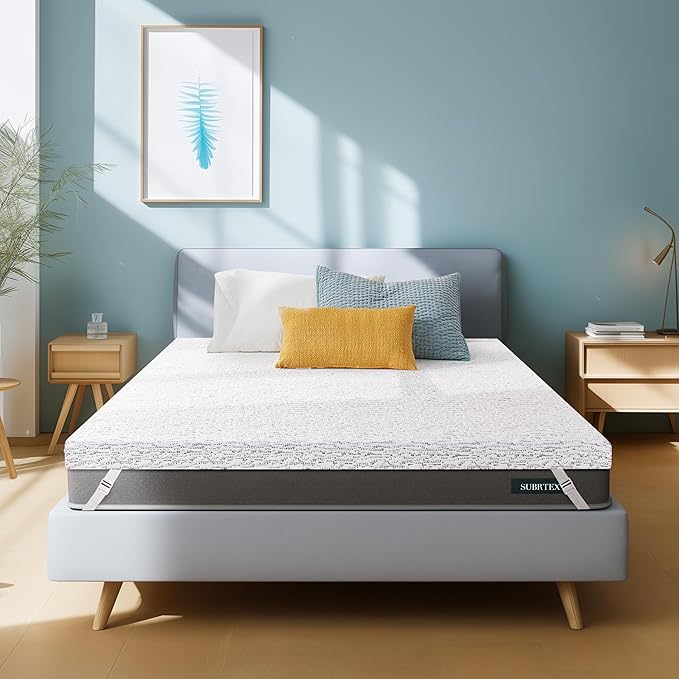 3 Inch Queen Mattress Topper Cover (Only Cover) Mattress Topper Protector Bedding Removable Mattress Encasement with Zippers and Straps
