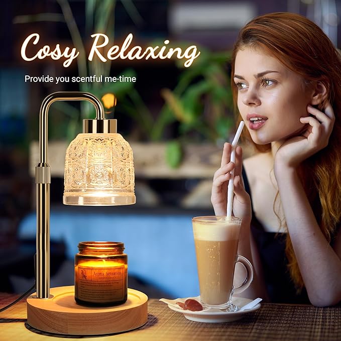 AIFEI Candle Warmer Lamp with Timer, Dimmable Adjustable Height Candle Lamp, Birthday Gifts for Women Mom Sister Friends, House Warming Gifts New Home Decor, Candle Lamp Warmer with 2 Bulbs - Gold