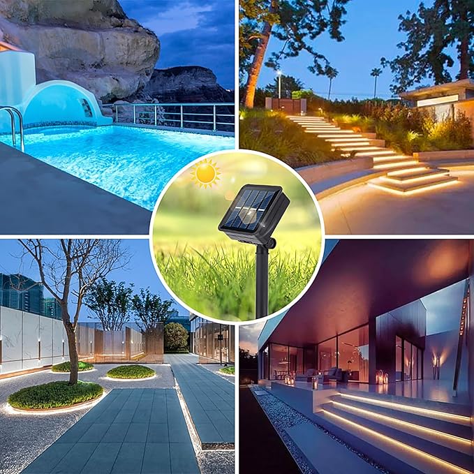 Solar LED Strip Lights Outdoor Solar Powered Rope Light Waterproof 10FT Cuttable Tape Lighting with 8 Modes for Christmas, Fence, Outside, Stair, Step, Yard, Pool, Camping, Party, 1 Pack
