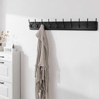 SKOLOO Large Black Wall Mounted Coat Rack - 38.6'' Long Coat Rack for Wall, Pine Solid Wood Coat Hook Hanger - 10 Hooks for Hanging Clothes Backpack Coats