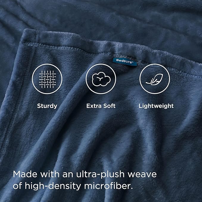 Bedsure GentleSoft Fleece Throw XL Blanket Mineral Blue - 300GSM Soft Lightweight Plush Cozy Blankets for Bed, Sofa, Couch, Travel, Camping, 50x70 inches