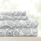 Linen Market 4 Piece King Sheet Set - Breathable, Double-Brushed Patterned Cooling Sheets – Oeko-TEX Certified Ultra Soft & Wrinkle-Free 16" Deep-Pocket King Sheets - Easy Care Coarse Paisley Navy
