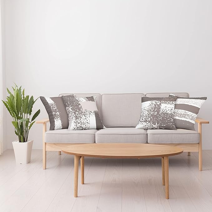 Ambesonne Grunge Throw Pillow Cushion Case Pack of 4, Abstract Design Simplistic Minimal Stripes Brushstrokes Contemporary, Modern Accent Double-Sided Digital Printing, 20", Taupe Grey and Dimgray