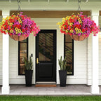 Geegoods 2 Set Artificial Hanging Plants Flowers Basket for Outdoor, Fake Faux UV Sun Resistant Look Real Colorful Violet Hanging Flowers for Spring Summer Porch Home Patio Balcony Yard