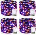 JMEXSUSS 4 Pack 50 LED Fairy Lights Battery Operated: Orange and Purple Halloween Lights - Perfect for Halloween Decorations, Parties, and Home Decorations