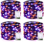 JMEXSUSS 4 Pack 50 LED Fairy Lights Battery Operated: Orange and Purple Halloween Lights - Perfect for Halloween Decorations, Parties, and Home Decorations