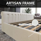 AMERLIFE Queen Size Platform Bed Frame, Chenille Upholstered Sleigh Bed with Scroll Wingback Headboard & Footboard/Button Tufted/No Box Spring Required/Cream