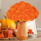 36 Pcs Artificial Chrysanthemums Flowers,Marigold Flower Fall Fake Flowers Orange Silk Mums Bouquet Decor Faux Ball Flowers for Autumn Day of Home Decor Indoor Wedding Table Centerpiece (Orange)