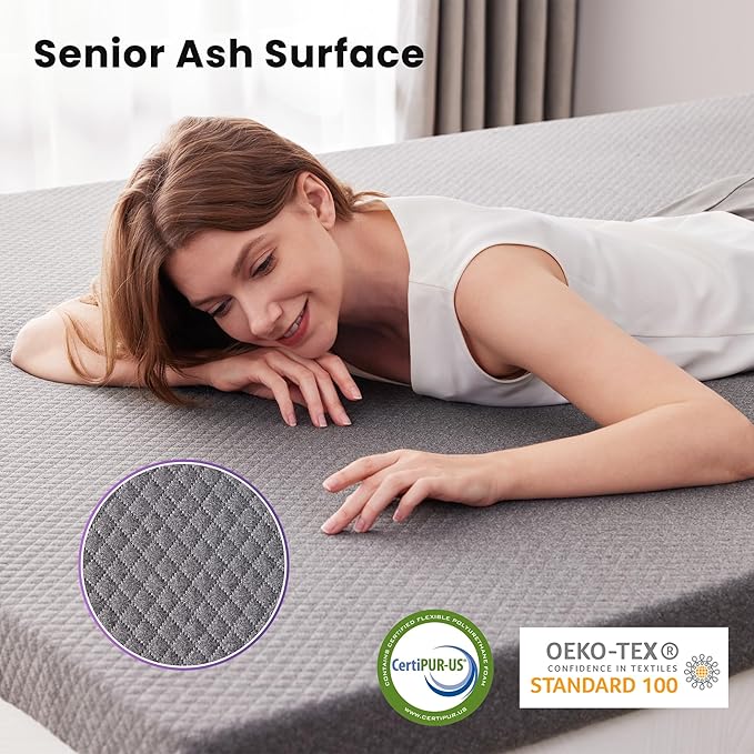 SINWEEK 2 Inch Gel Memory Foam Mattress Topper Twin Size, Ventilated High Density Pad for Back Pain, Bed Topper with Removable Soft Cover, CertiPUR-US Certified,Grey