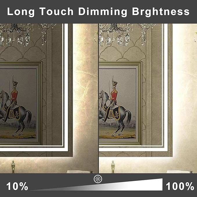 40‘’x30'' Lighted Mirrors for Bathroom Wall Backlit + Front Lit, Rectangular LED Bathroom Mirror Frameless with Lights Anti Fog, Dimmable, 3 Colors,Tempered Glass, Shatter-Proof
