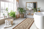 Custom Length Cut to Size Tribal Ethnic Southwestern Inspired Hallway Runner Rug, Non Slip Rubber Backed, 31 inch Wide X Customized Length, Mayan Brown, 31 inch X 15 feet