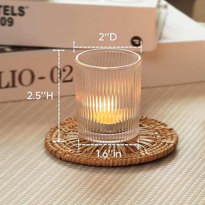 Homemory 12 Pcs Glass Votive Candle Holders, Clear Tealight Candle Holder, Vintage Candle Holders Bulk for Table Centerpieces, Christmas, Baby Shower, Birthday, Wedding