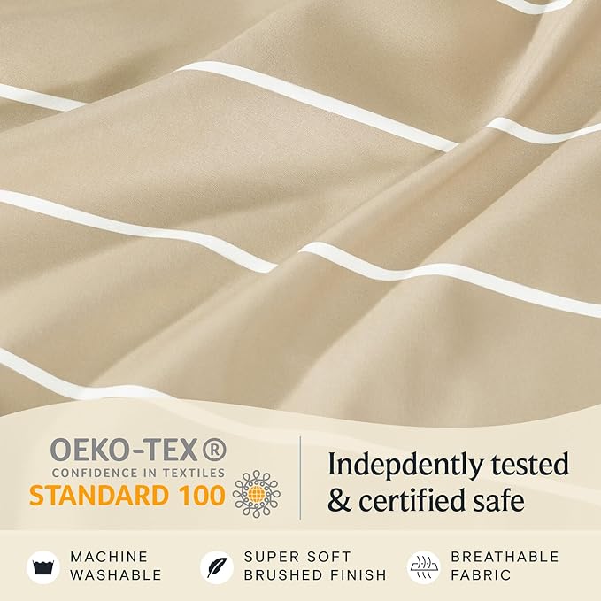 LuxClub 4 PC Full Size Sheet Set Bed Sheets, Breathable Luxury Deep Pockets Wrinkle Free Cooling Sheets Machine Washable Hotel Bedding (Full, Striped Cream)