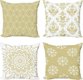 Ambesonne Retro Throw Pillow Cushion Case Pack of 4, Trellis Grid Medieval Floral Damask Mandala Flower Ornament in Modern Monochrome, Modern Accent Double-Sided Digital Printing, 16", Pale Khaki