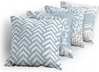 Ambesonne Geometric Throw Pillow Cushion Case Pack of 4, Home Phrase Minimal Zigzag Squama Dahlia Flower Petals Chevron Tribal, Modern Accent Double-Sided Digital Printing, 18", Pale Blue Grey White