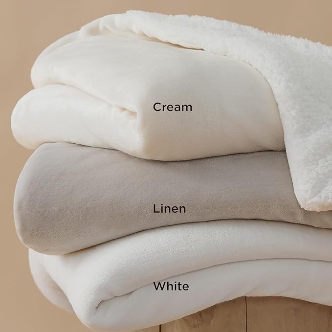 Bedsure GentleSoft Sherpa Fleece Blankets Queen Size for Bed - Thick and Warm, Soft Fuzzy Plush Queen Blanket for Winter, Linen, 90x90 Inches
