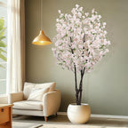 Artificial White Cherry Blossom Tree 5.7ft(68in) Faux Lifelike Plant for Indoor Decor Natural Potted Tree Realistic Pink Cherry Flowers Wood Trunk for Home Living Room,Office Perfect Weeding Gift