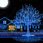 Aukora Blue Christmas Lights Outdoor, UL Plug 24 Tubes 576 LEDs Meteor Shower Light, Tandemable Icicle Snow Falling Rain Lights for Xmas Tree Halloween Decorations Wedding Party Holiday Garden Decor