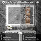 Koonmi 40x60 LED Bathroom Mirror, Backlit + Front Lit, LED Bathroom Mirror with Lights for Wall, 3 Colors, Anti-Fog, Dimmable Brightness, Memory Function, Tempered Glass