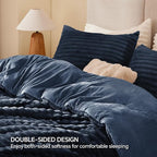 BEDELITE Fleece Oversized Queen Comforter Set -Super Soft & Warm Fluffy Navy Blue Bedding, Luxury Fuzzy Heavy Bed Set for Winter with 2 Pillow Cases