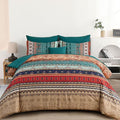 Cottolester Boho Full Size Comforter Set 8 Pieces,Green and Brown Bohemian Striped Bed in a Bag,Floral Soft Microfiber Bedding Comforter Set