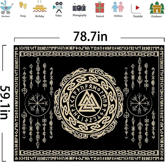 OSUNBD Nordic Vikings Tapestry Vikings Boat Hanging Home Decor Vegvisir Runes Artwork Pagan Tapestry Art Hanging Decor Large Size 78.7”x59.1” for Bedroom Living Room Dorm