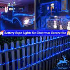 JMEXSUSS 100 LED Blue Battery Operated Rope Lights Outdoor Waterproof, 33ft 8 Modes Battery Christmas Light, Battery Powered String Lights with Remote for Trampoline Camping Canopy Tent Pool Decor
