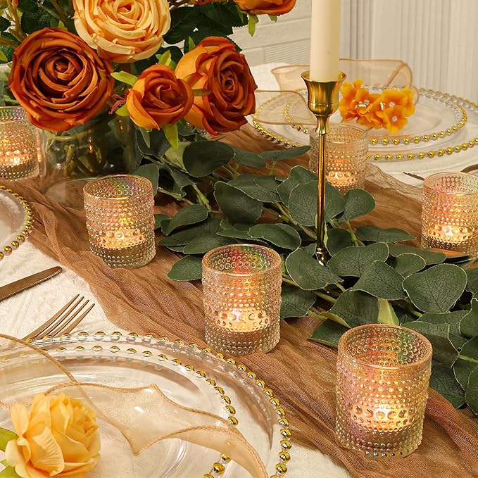 24 Pcs Votive Candle Holders, Iridescent Glass Holders Bulk for Table Centerpiece, Tea Lights Candle Holders for Wedding Shower, Party and Home Decor