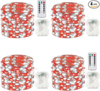 4-Pack 33FT 100 LED Fairy Lights Battery Operated with Remote Timer, Fairy Christmas String Lights for Bedroom Decor, Waterproof 8 Modes Twinkle Lights for Room Garden Party Wedding (Red and White)