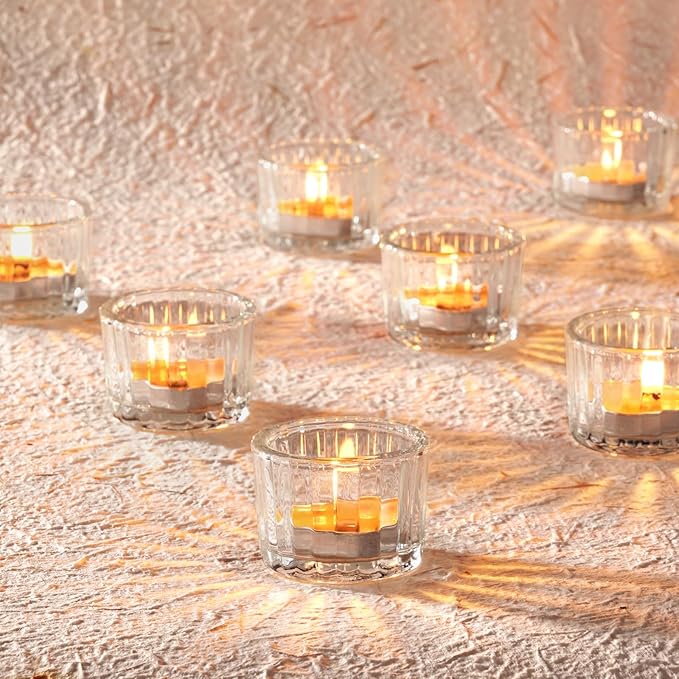 Homemory 24 Pcs Tealight Candle Holders, Clear Votive Candle Holders, Glass Candle Holder for Table Centerpiece, Wedding, Baby Shower, Birthday, Party, Halloween, Christmas