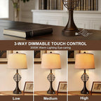Table Lamps for Living Room Set of 2, Farmhouse Touch Lamps for Nightstand with USB A+C, 26.5" Rustic Bedside Lamp for Bedroom End Tables