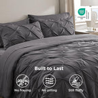 Bedsure Full Comforter Set Dark Grey - Bed in a Bag Full Size Bedding Set 7 Pieces, GentleSoft™ Pintuck Bed Set Gift for Family, Pinch Pleat All Season Comforter with Sheets, Pillowcases & Shams